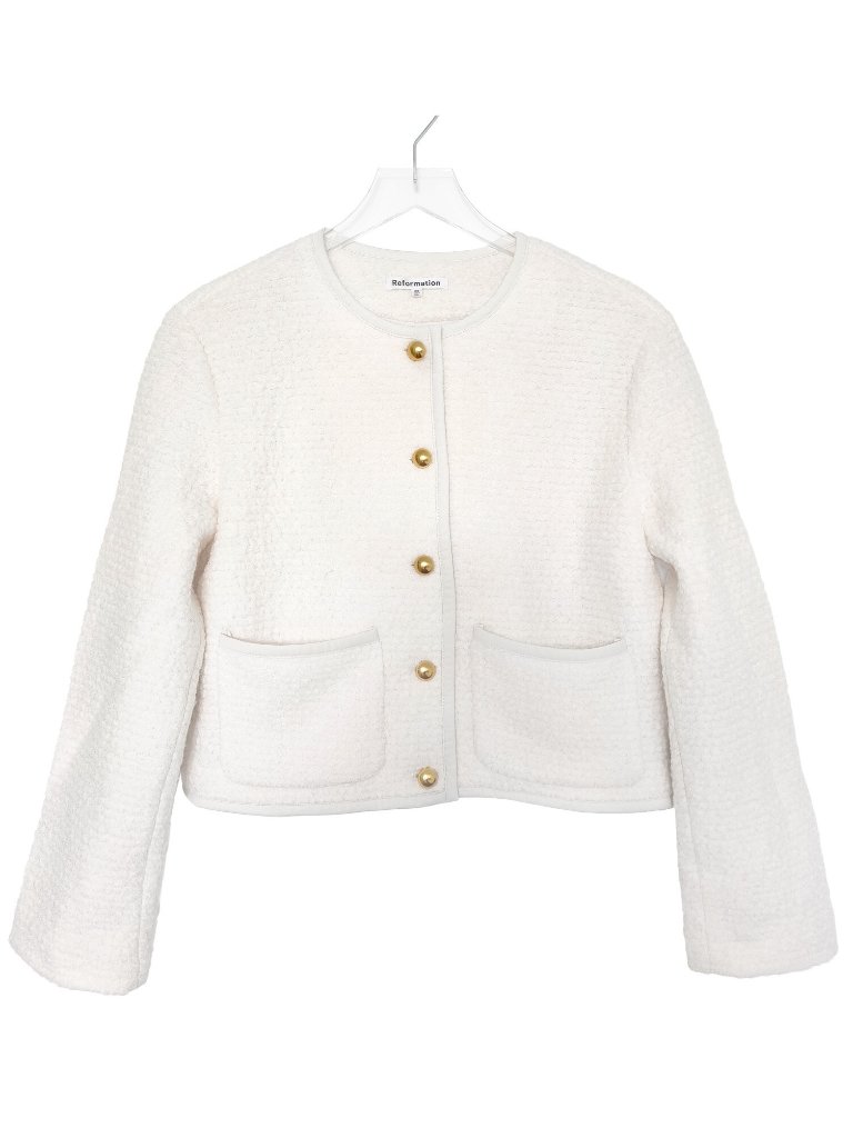 Reformation Dale Women's Wool Blend Cropped Jacket Blazer Cream Size Xs